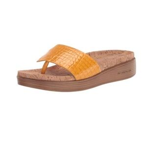 Donald J. Pliner Fifi Wedge Mustard Slide Leather Sandals